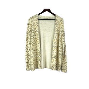 Cynthia Rowley Womens Sz M Cream Open Cardigan Sweater Soft Fuzzy Leopard H3
